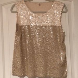 Sleeveless cream and beige sequin round neckline